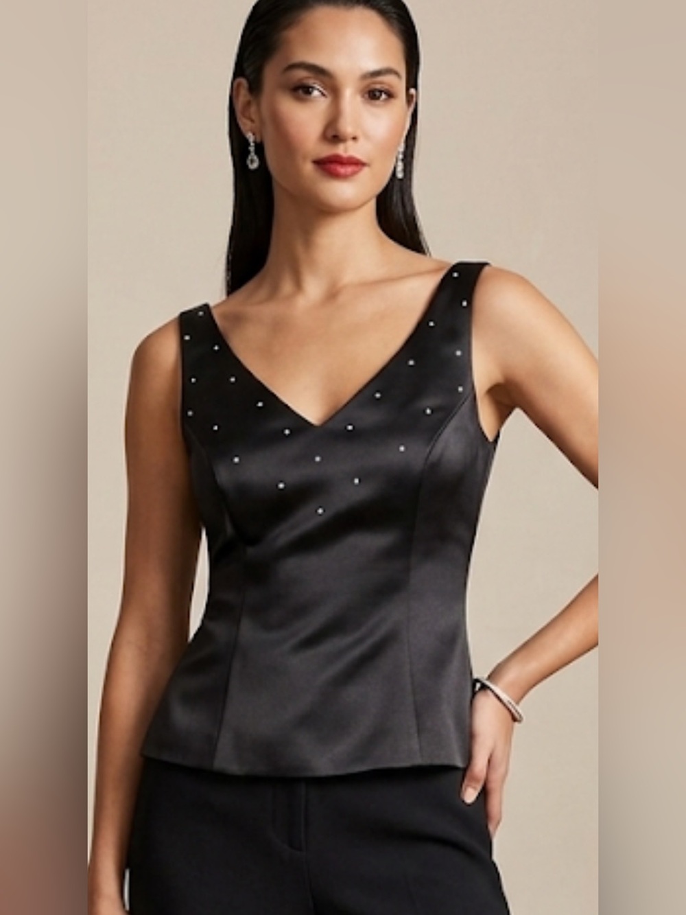 Steve Fabrikant Vintage Black Strapless Satin Top with Crystal Accents Small